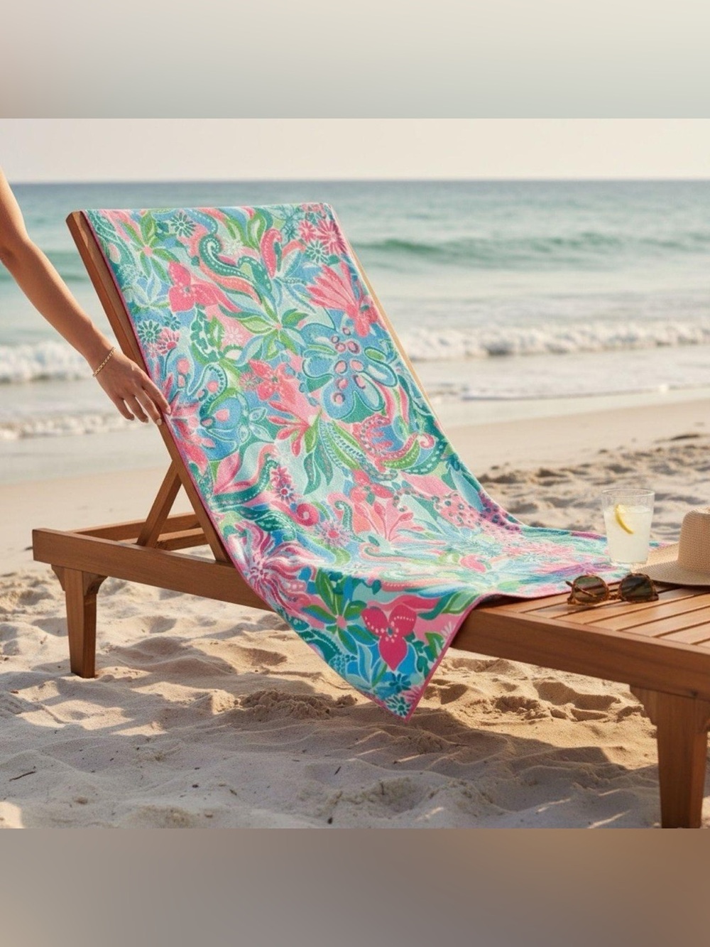 Lilly Pulitzer lounge beach towel 40x72" turquoise oasis golden hour VP